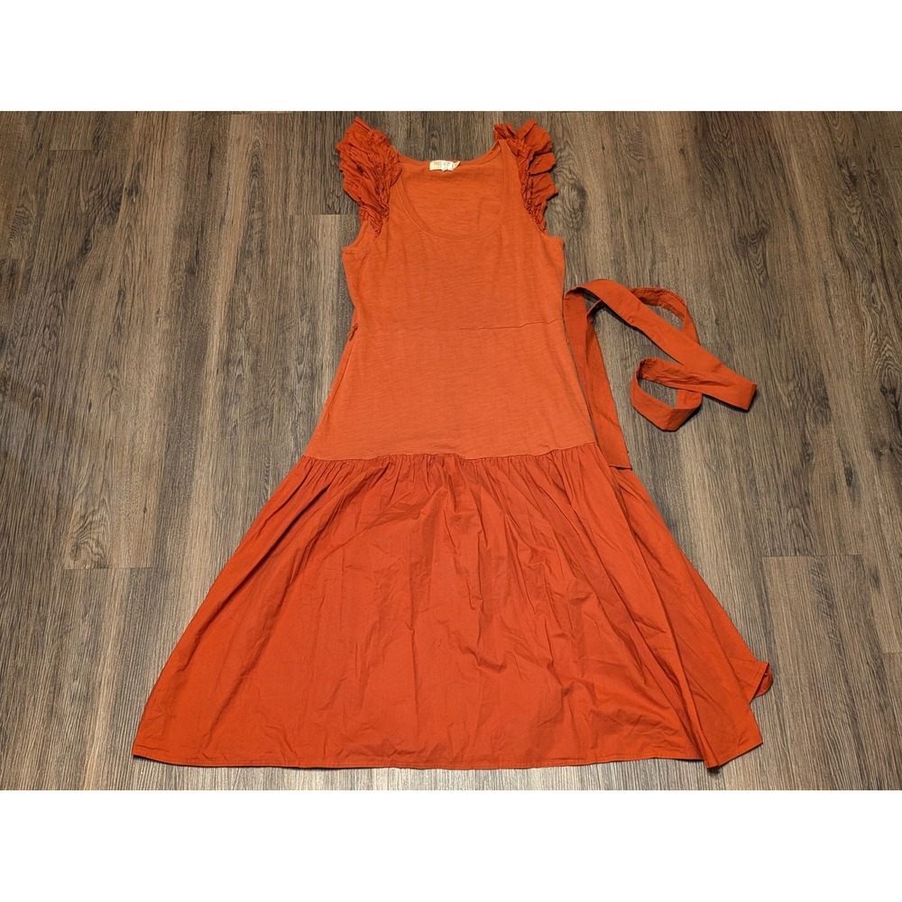 Nation LTD Womens Orange Midi Dress Sleeveless Ruffle Casual Medium